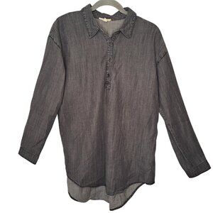 Eileen Fisher Gray Tencel Denim Look Collared Blouse Size Small